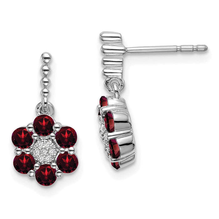 High-Quality 14K White Gold Garnet & Diamond Earrings - Stylish Luxury Value-1