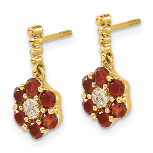 High-Quality 14K Gold Garnet & Diamond Earrings - Stylish Luxury at Great Value