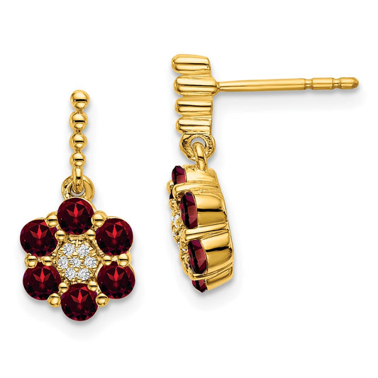 High-Quality 14K Gold Garnet & Diamond Earrings - Stylish Luxury at Great Value