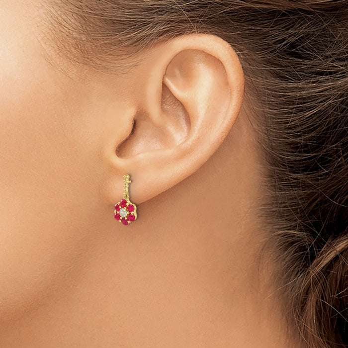 Exclusive 14K Gold Ruby & Diamond Earrings - Stylish Luxury at Affordable Price-3