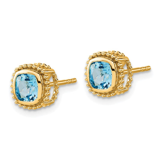 Shop 14K Gold Cushion-Cut Blue Topaz Earrings - Stylish & Affordable Luxury!