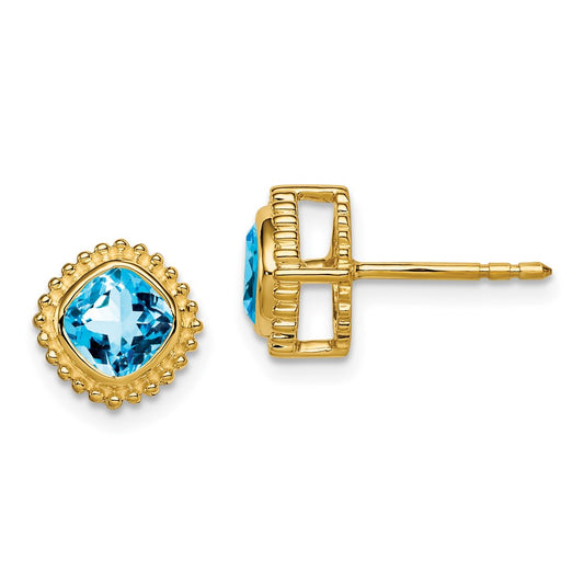 Shop 14K Gold Cushion-Cut Blue Topaz Earrings - Stylish & Affordable Luxury!