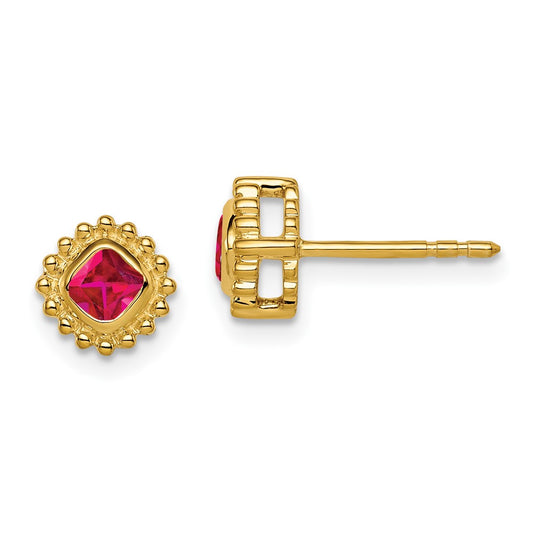 High-Quality 14K Gold Cushion-Cut Ruby Earrings | Stylish Luxury at Great Price