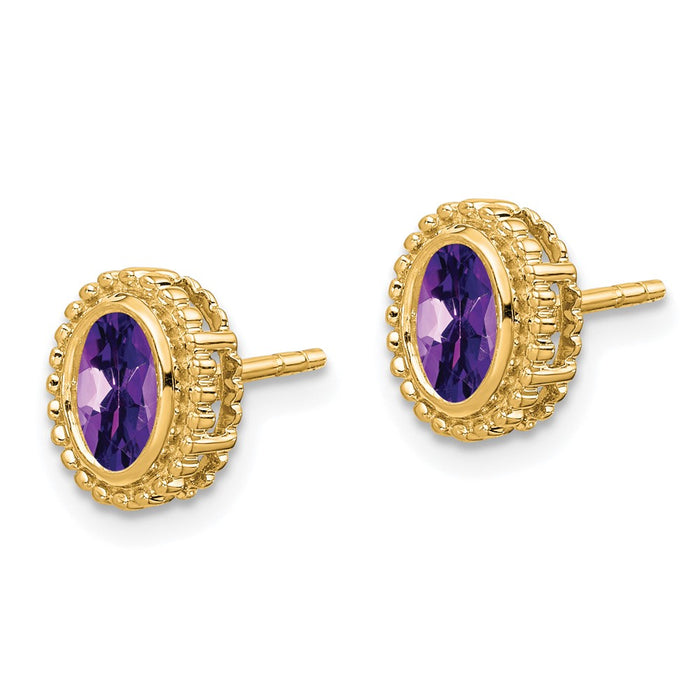 Shop Stylish 14K Gold Oval Amethyst Stud Earrings - Affordable Luxury Value!-2