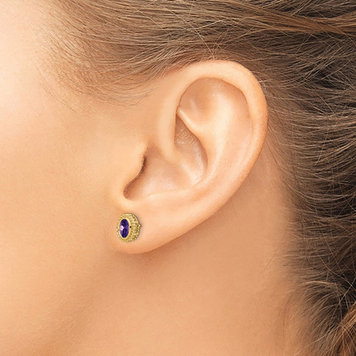 Shop Stylish 14K Gold Oval Amethyst Stud Earrings - Affordable Luxury Value!-3