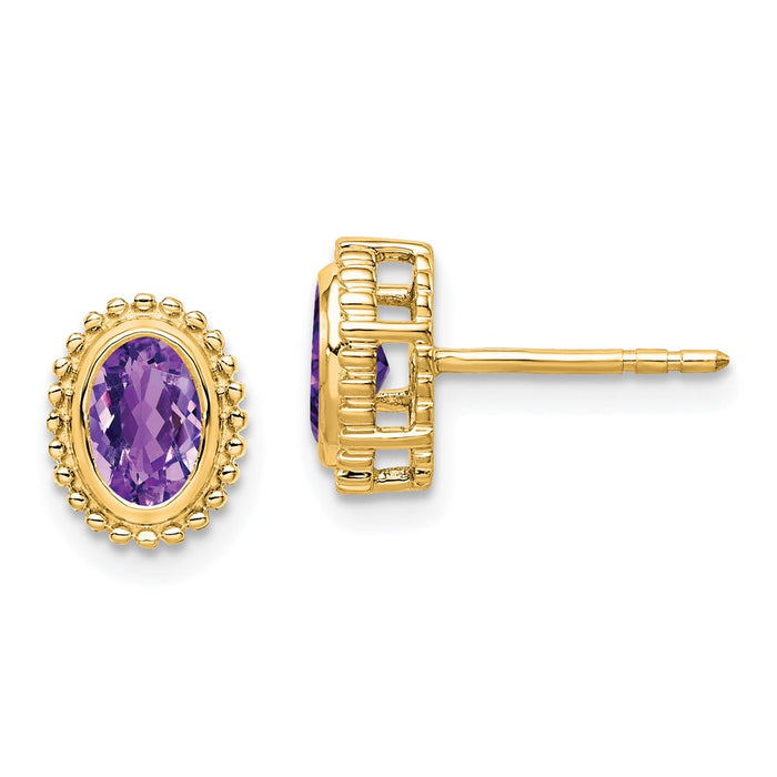 Shop Stylish 14K Gold Oval Amethyst Stud Earrings - Affordable Luxury Value!-1