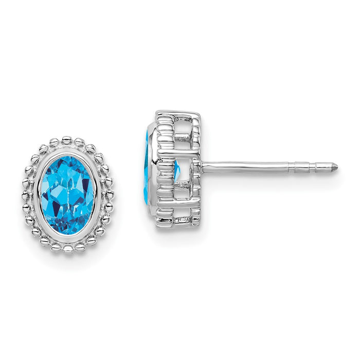 Buy Stylish 14K White Gold Oval Blue Topaz Stud Earrings - 6mm, Value Price!-1