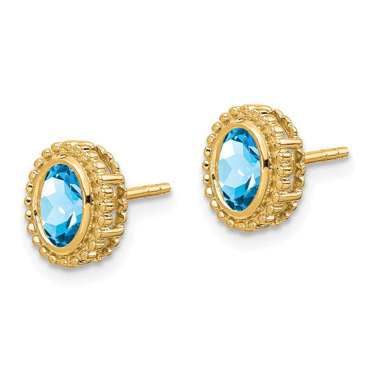 Shop Stylish 14K Gold Oval Blue Topaz Stud Earrings | Affordable Luxury Gift