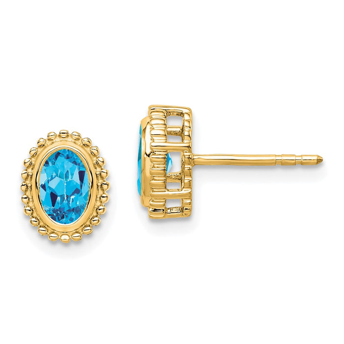 Shop Stylish 14K Gold Oval Blue Topaz Stud Earrings | Affordable Luxury Gift-1