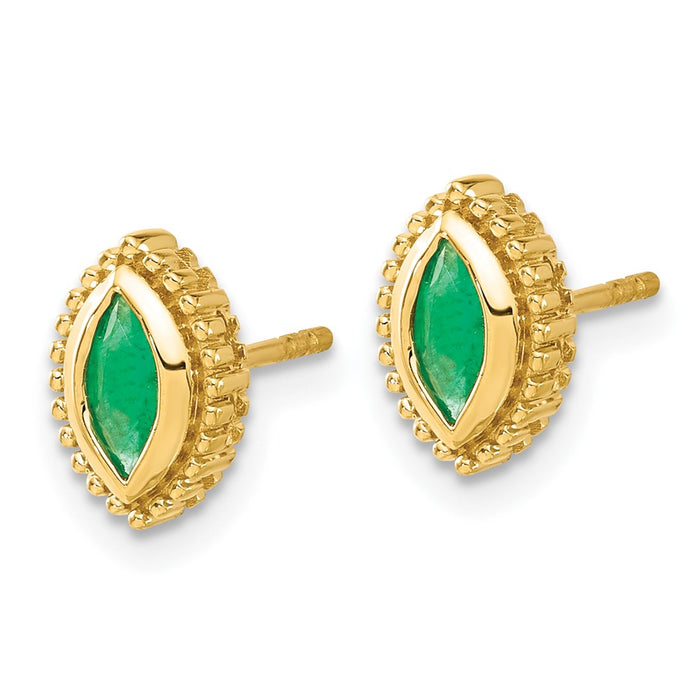 High-Quality 14K Gold Marquise Emerald Stud Earrings - Stylish Luxury Value!-2