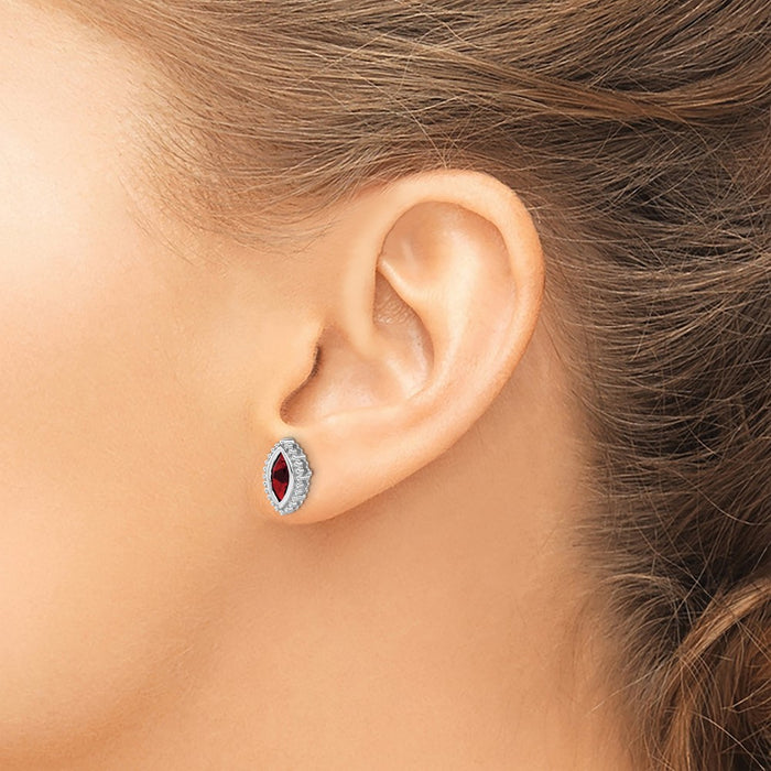 Shop Stylish 14K White Gold Garnet Stud Earrings, Marquise Shape, Luxury Value-3