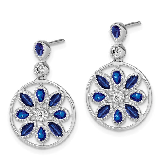 Exclusive 14K White Gold Floral Dangle Earrings with Sapphire & Diamonds - Stylish Value!