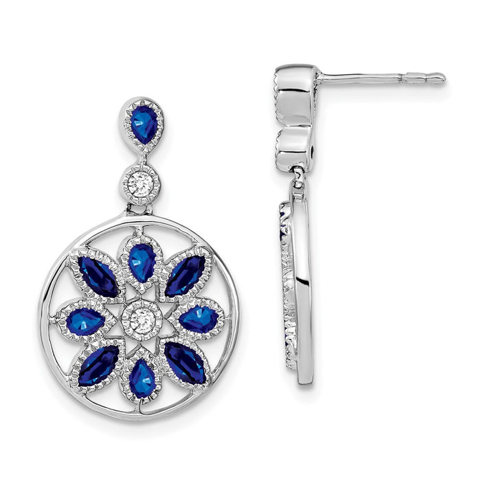 Exclusive 14K White Gold Floral Dangle Earrings with Sapphire & Diamonds - Stylish Value!-1