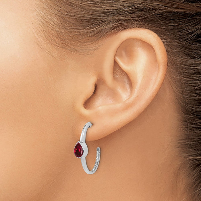 Buy Exclusive 14K White Gold J-Hoop Earrings with Ruby & Diamond Accents-3
