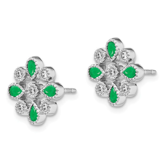 Exclusive 14K White Gold Emerald & Diamond Stud Earrings - Stylish Luxury-2
