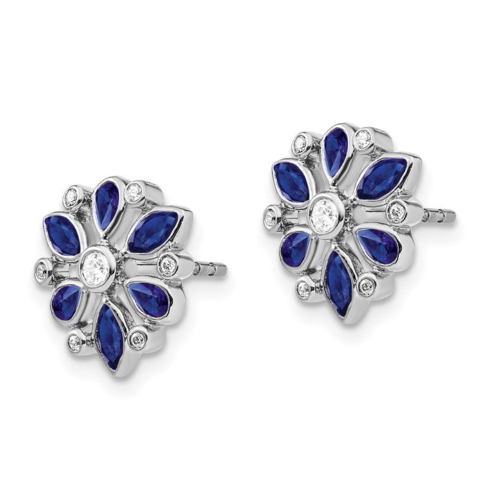 High-Quality 14K White Gold Sapphire & Diamond Stud Earrings - Stylish Value!-2