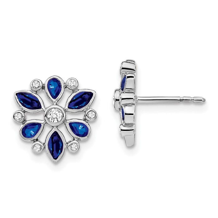High-Quality 14K White Gold Sapphire & Diamond Stud Earrings - Stylish Value!-1