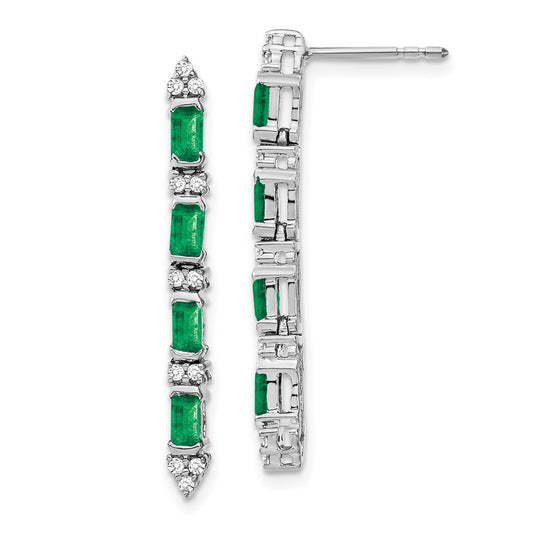 Buy Exclusive 14K White Gold Emerald & Diamond Dangle Earrings - Stylish 1.2"