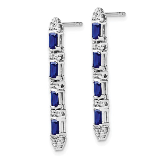 High-Quality 14K White Gold Dangle Earrings with Sapphire & Diamond Accents