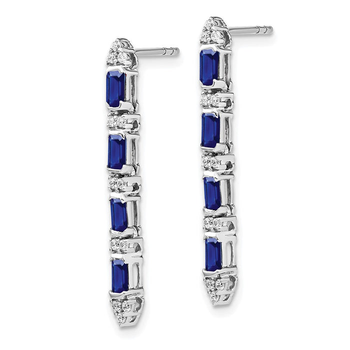 High-Quality 14K White Gold Dangle Earrings with Sapphire & Diamond Accents-2