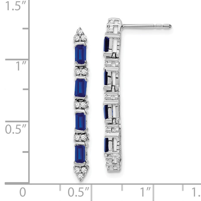 High-Quality 14K White Gold Dangle Earrings with Sapphire & Diamond Accents-4