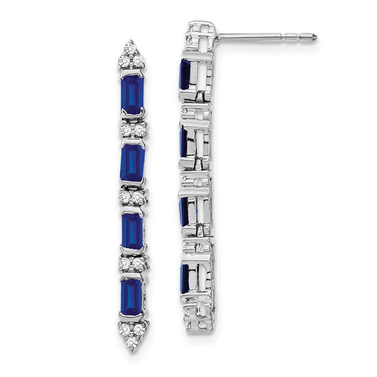 High-Quality 14K White Gold Dangle Earrings with Sapphire & Diamond Accents