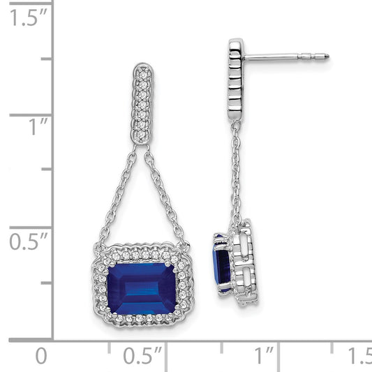 Buy Exclusive 14K White Gold Dangle Earrings with Created Sapphire & Diamonds