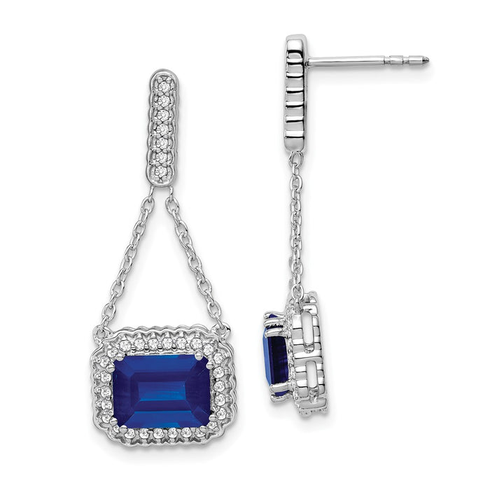 Buy Exclusive 14K White Gold Dangle Earrings with Created Sapphire & Diamonds-1
