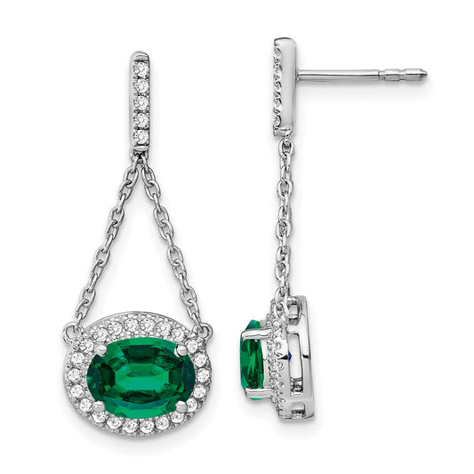Buy Stylish 14K White Gold Oval Created Emerald & Diamond Drop Earrings