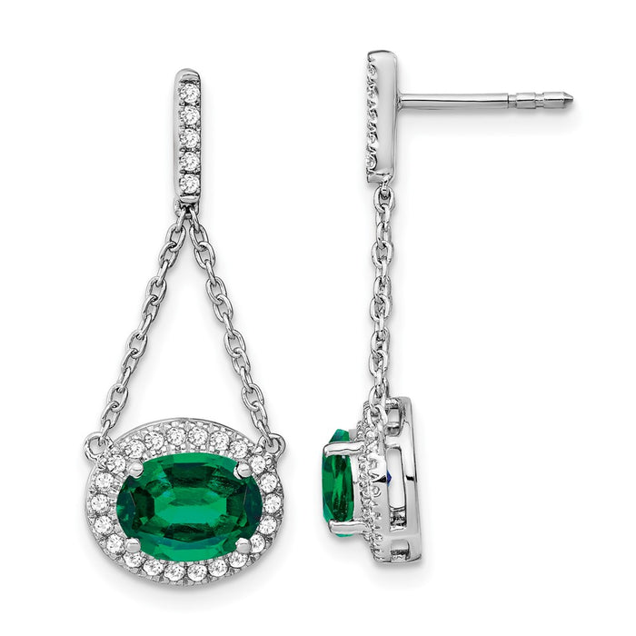 Buy Stylish 14K White Gold Oval Created Emerald & Diamond Drop Earrings-1