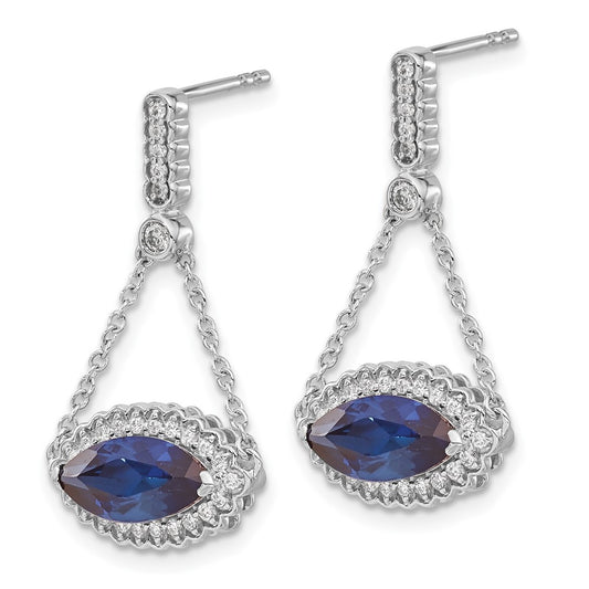 High-Quality 14K White Gold Marquise Earrings with Created Sapphire & Diamonds - Stylish Value!