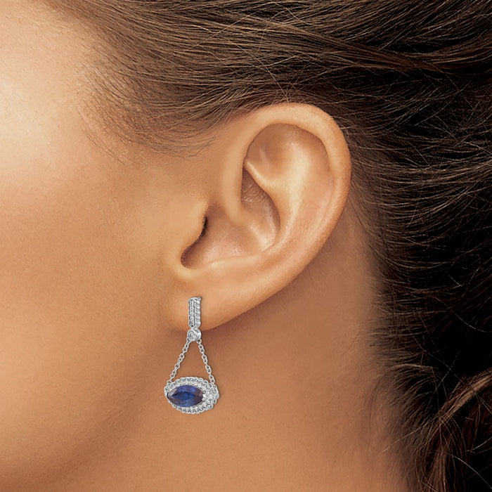 High-Quality 14K White Gold Marquise Earrings with Created Sapphire & Diamonds - Stylish Value!-3