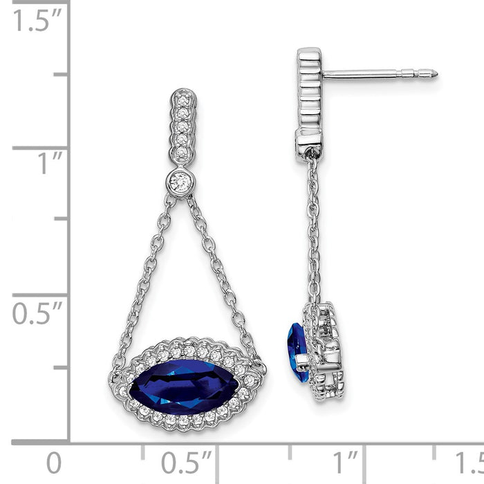 High-Quality 14K White Gold Marquise Earrings with Created Sapphire & Diamonds - Stylish Value!-4