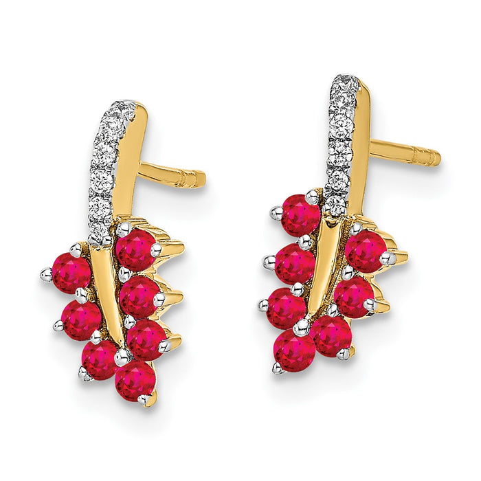 Exclusive 14K Gold Ruby & Diamond Leaf Earrings - Stylish Luxury Value!-2
