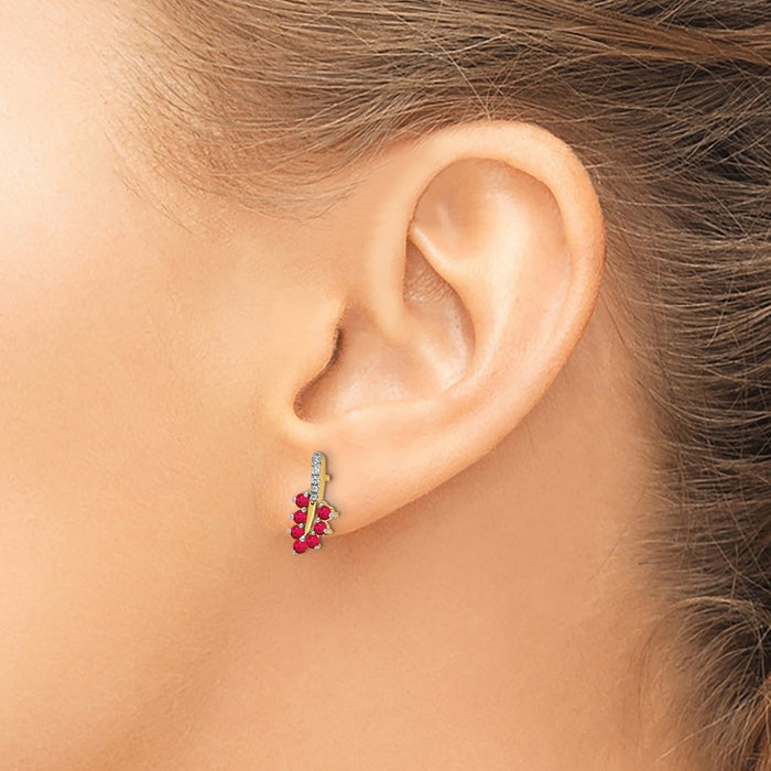 Exclusive 14K Gold Ruby & Diamond Leaf Earrings - Stylish Luxury Value!-3