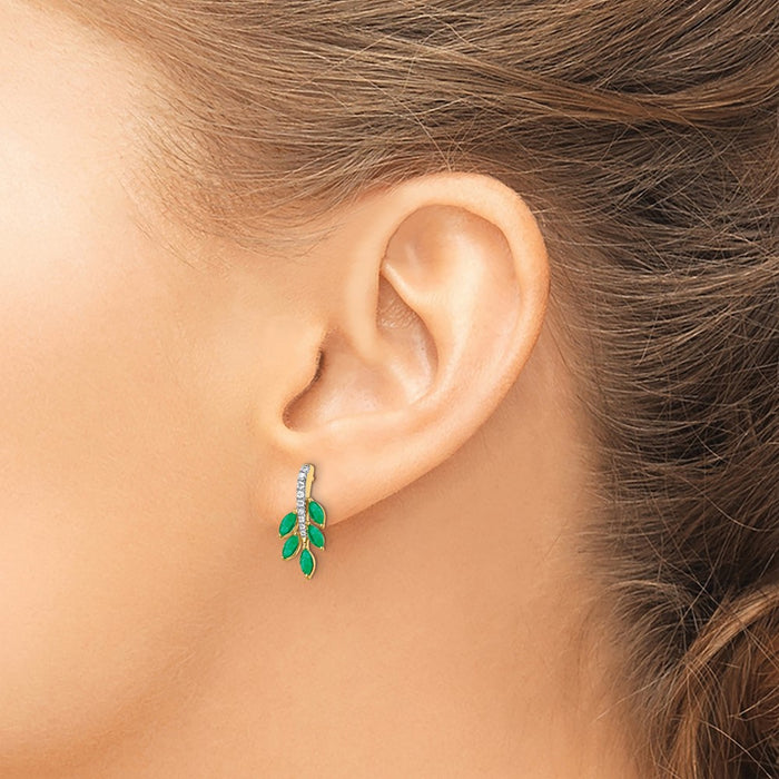 Buy Exclusive 14K Gold Emerald & Diamond Leaf Earrings - Stylish Design, Great Value-3