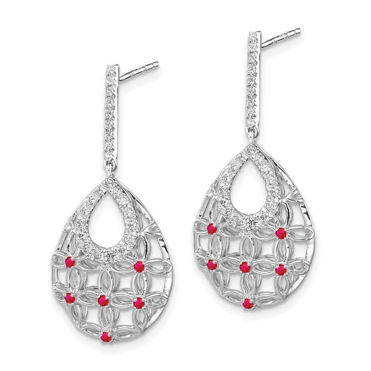 High-Quality 14K White Gold Ruby & Diamond Drop Earrings - Stylish Value!