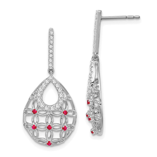 High-Quality 14K White Gold Ruby & Diamond Drop Earrings - Stylish Value!