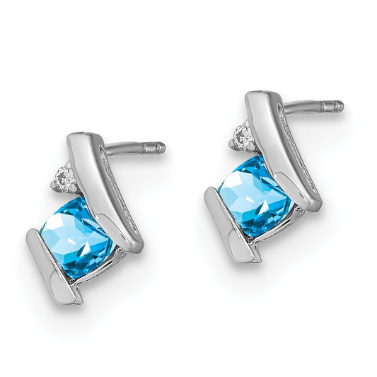 Buy Stylish 14K White Gold Cushion-Cut Blue Topaz & Diamond Earrings