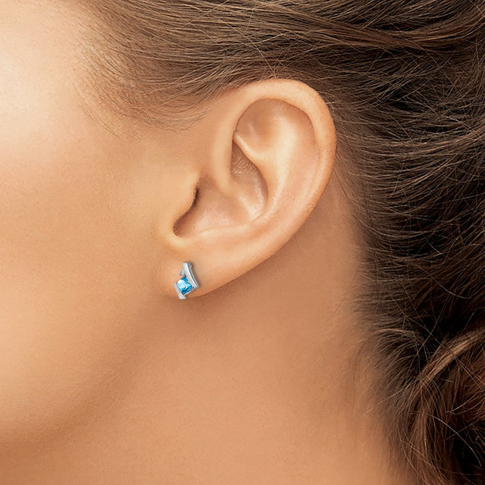 Buy Stylish 14K White Gold Cushion-Cut Blue Topaz & Diamond Earrings-3