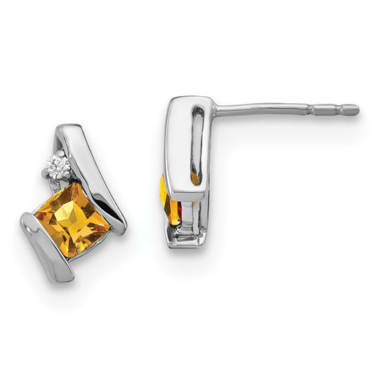 Shop 14K White Gold Cushion-Cut Citrine & Diamond Earrings - Stylish Value!
