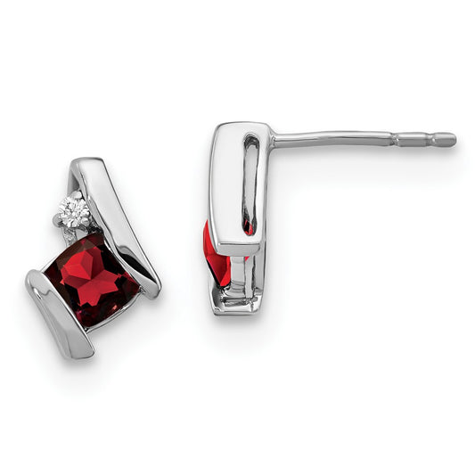 High-Quality 14K White Gold Cushion-Cut Garnet & Diamond Earrings - Stylish Value