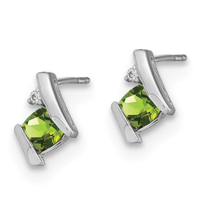High-Quality 14K White Gold Cushion-Cut Peridot & Diamond Earrings - Stylish Value-2