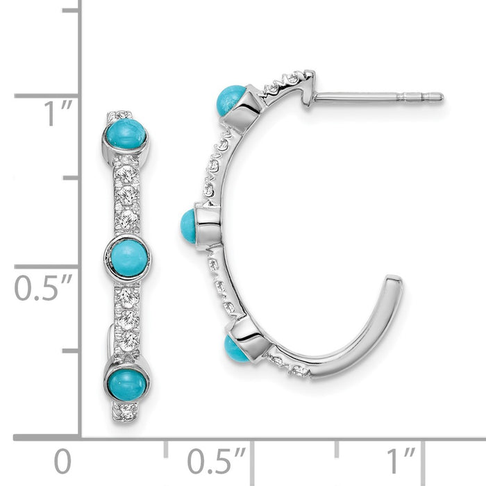 Shop 14K White Gold J-Hoop Earrings with Turquoise & White Topaz - Stylish Value-4