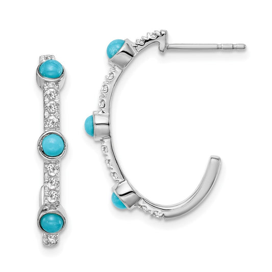 Shop 14K White Gold J-Hoop Earrings with Turquoise & White Topaz - Stylish Value