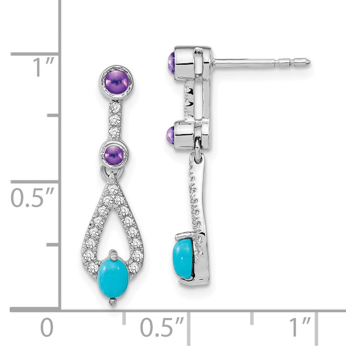 High-Quality 14K White Gold Dangle Earrings with Turquoise & Amethyst - Stylish Value-4