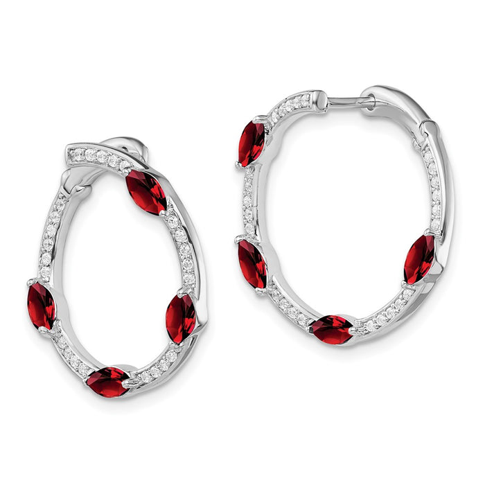 Shop Stylish 14K White Gold Garnet & Diamond Hoop Earrings - 1.25" Size-2