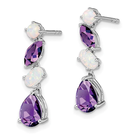 High-Quality 14K White Gold Amethyst & Opal Drop Earrings - Stylish Value