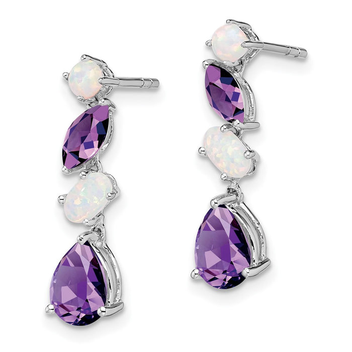 High-Quality 14K White Gold Amethyst & Opal Drop Earrings - Stylish Value-2