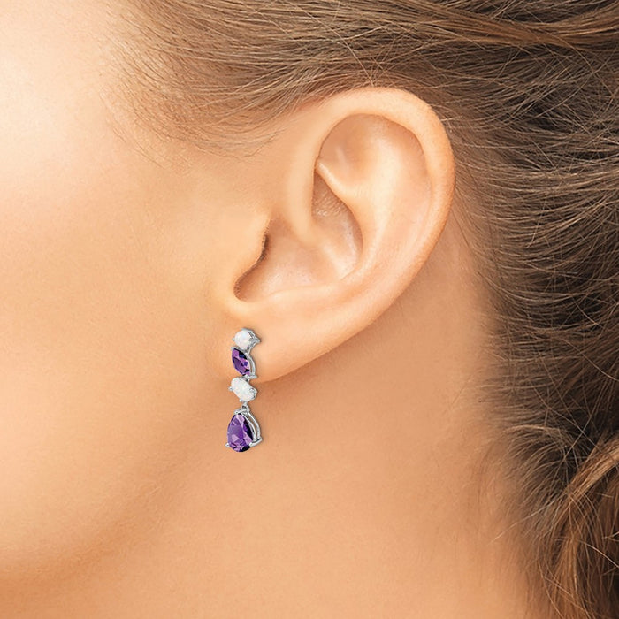 High-Quality 14K White Gold Amethyst & Opal Drop Earrings - Stylish Value-3